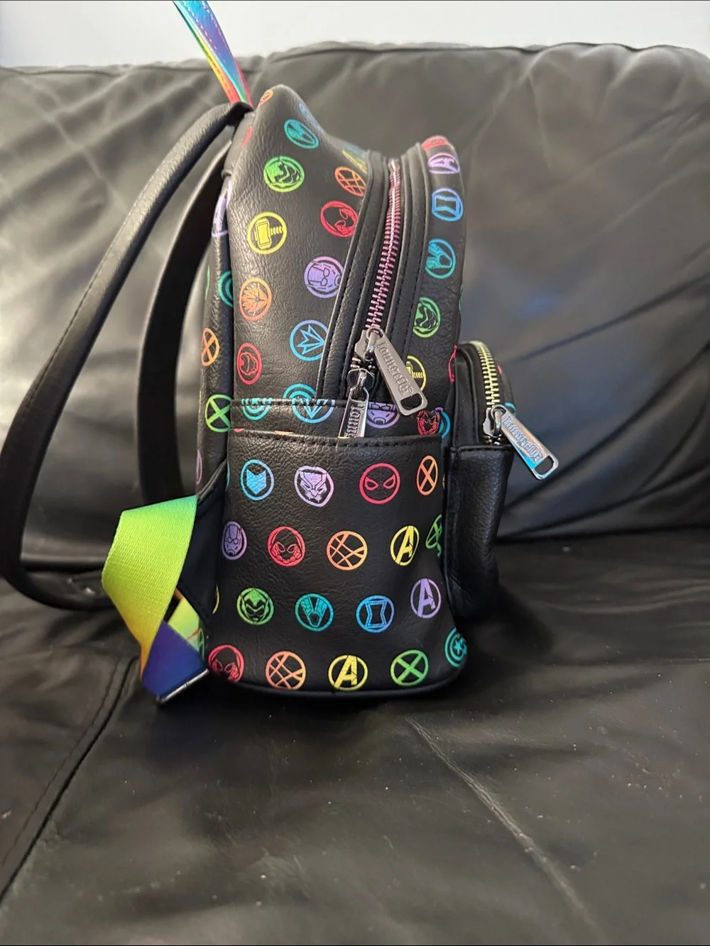 Marvel Kids Rainbow Icons Mini Backpack - Black with Rainbow Straps